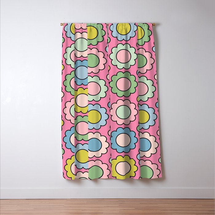 Happy Flowers Pink Pastel Spring Pattern Window Curtain Gallery Image 3