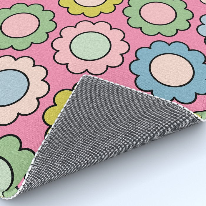 Happy Flowers Pink Pastel Spring Pattern Rug Gallery Image 4