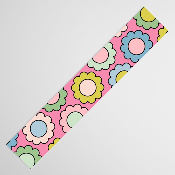 Happy Flowers Pink Pastel Spring Pattern Table Runner Gallery Image 3