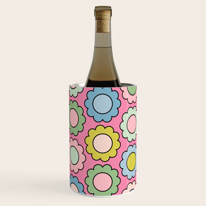 Happy Flowers Pink Pastel Spring Pattern Wine Chiller Gallery Image 1