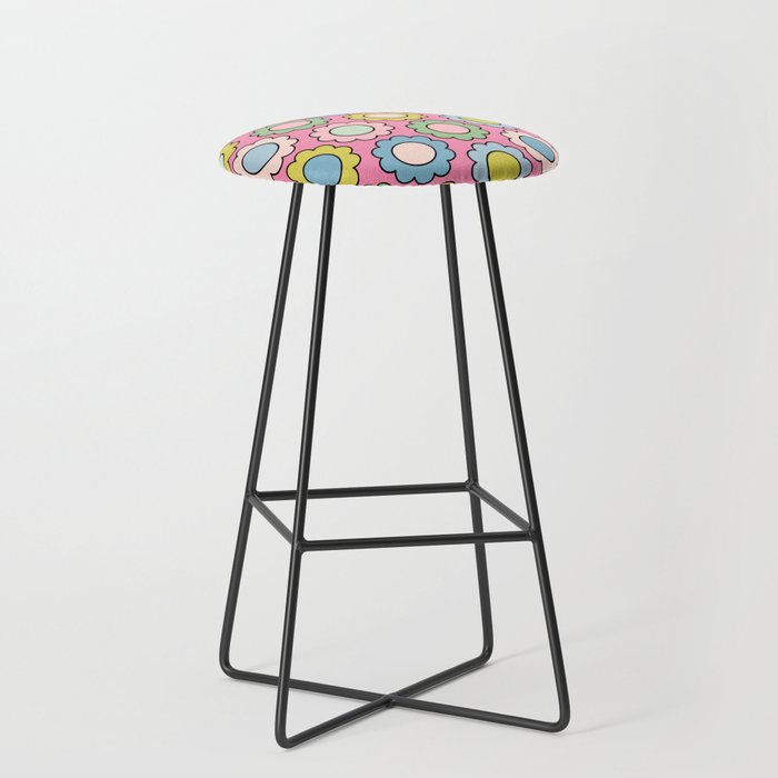 Happy Flowers Pink Pastel Spring Pattern Stool Gallery Image 1
