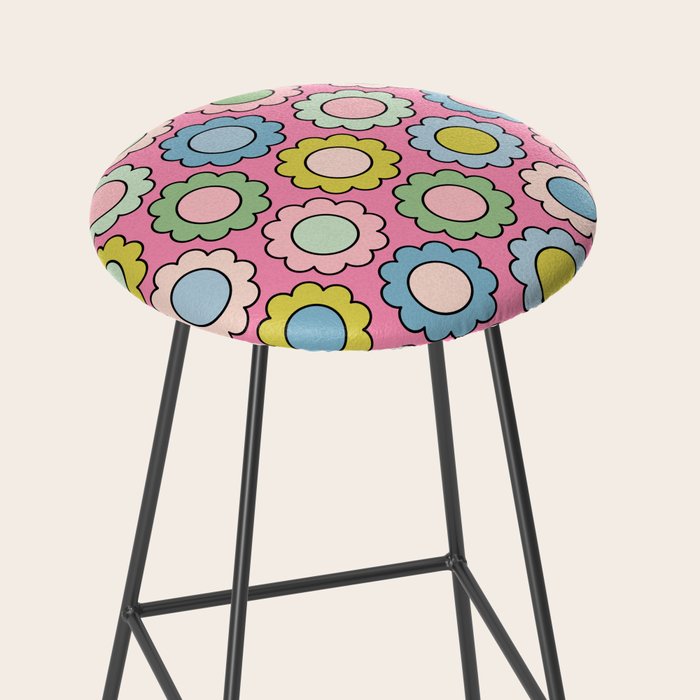 Happy Flowers Pink Pastel Spring Pattern Stool Gallery Image 2