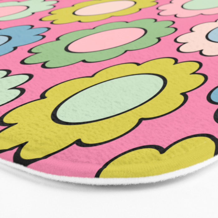 Happy Flowers Pink Pastel Spring Pattern Bath Mat Gallery Image 3