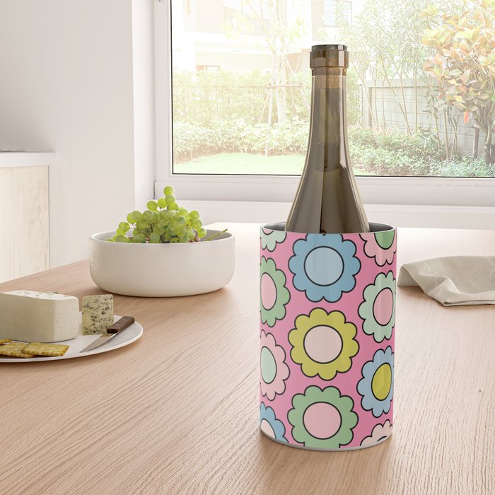Happy Flowers Pink Pastel Spring Pattern Wine Chiller Gallery Image 4