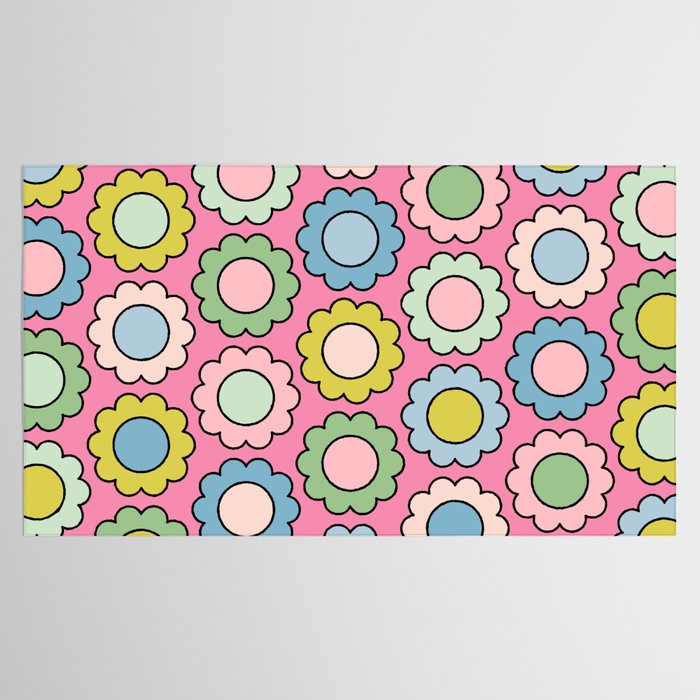 Happy Flowers Pink Pastel Spring Pattern Tablecloth Gallery Image 2