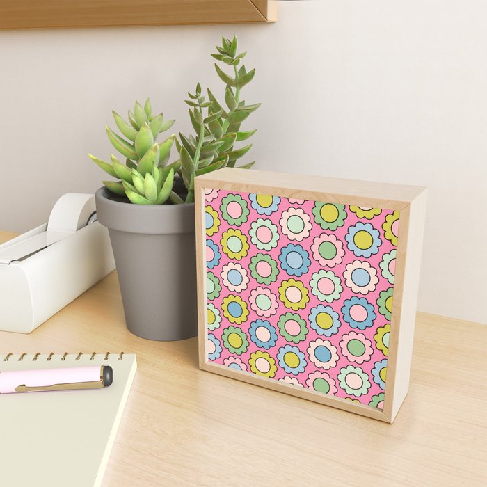 Happy Flowers Pink Pastel Spring Pattern Mini Art Print Gallery Image 2