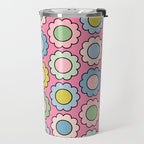 Happy Flowers Pink Pastel Spring Pattern Travel Mug Gallery Image 2