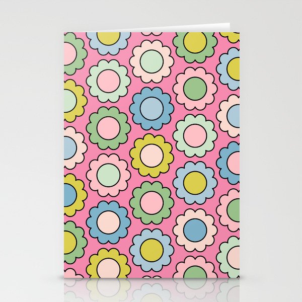 Happy Flowers Pink Pastel Spring Pattern Stationery Card Gallery Image 1