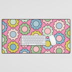 Happy Flowers Pink Pastel Spring Pattern Desk Mat Gallery Image 1