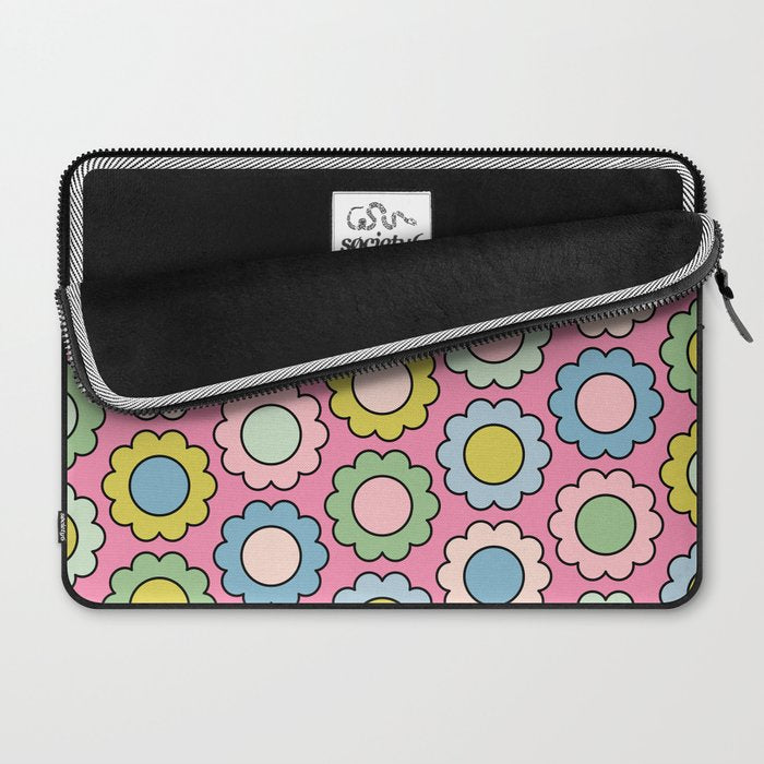 Happy Flowers Pink Pastel Spring Pattern Laptop Sleeve Gallery Image 2