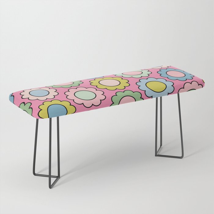 Happy Flowers Pink Pastel Spring Pattern Bench Gallery Image 1