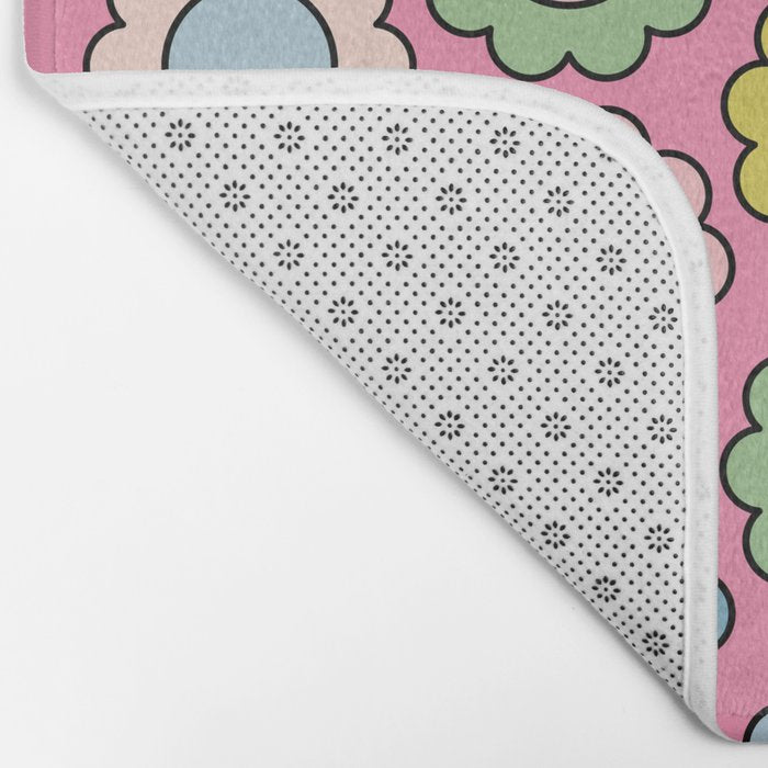 Happy Flowers Pink Pastel Spring Pattern Bath Mat Gallery Image 2