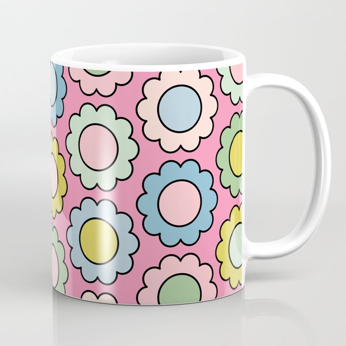 Happy Flowers Pink Pastel Spring Pattern Coffee Mug Gallery Image 1