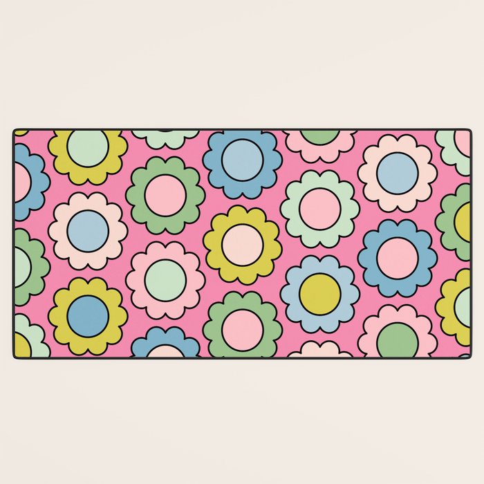Happy Flowers Pink Pastel Spring Pattern Desk Mat Gallery Image 3