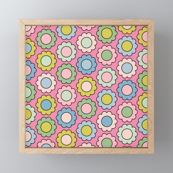 Happy Flowers Pink Pastel Spring Pattern Mini Art Print Gallery Image 1