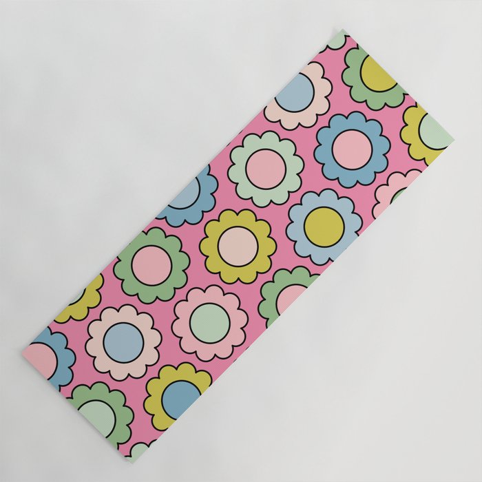 Happy Flowers Pink Pastel Spring Pattern Yoga Mat Gallery Image 1