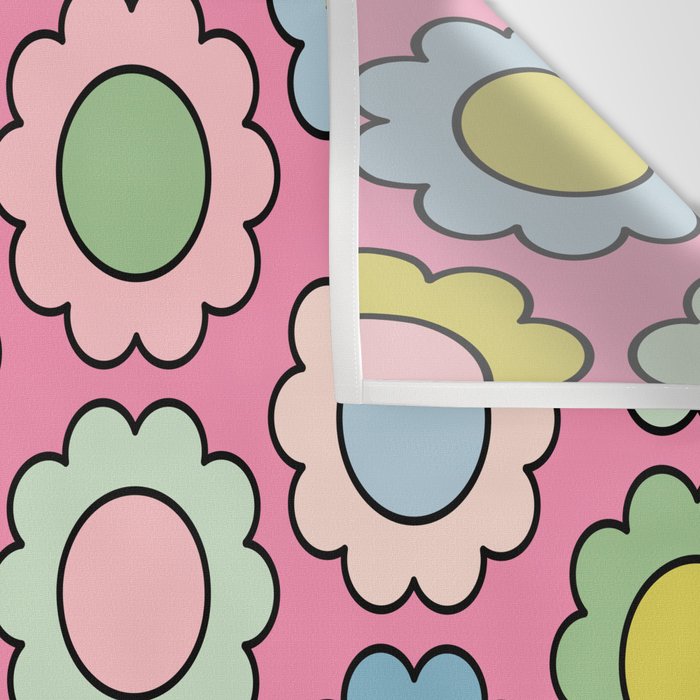 Happy Flowers Pink Pastel Spring Pattern Wall Tapestry Gallery Image 3