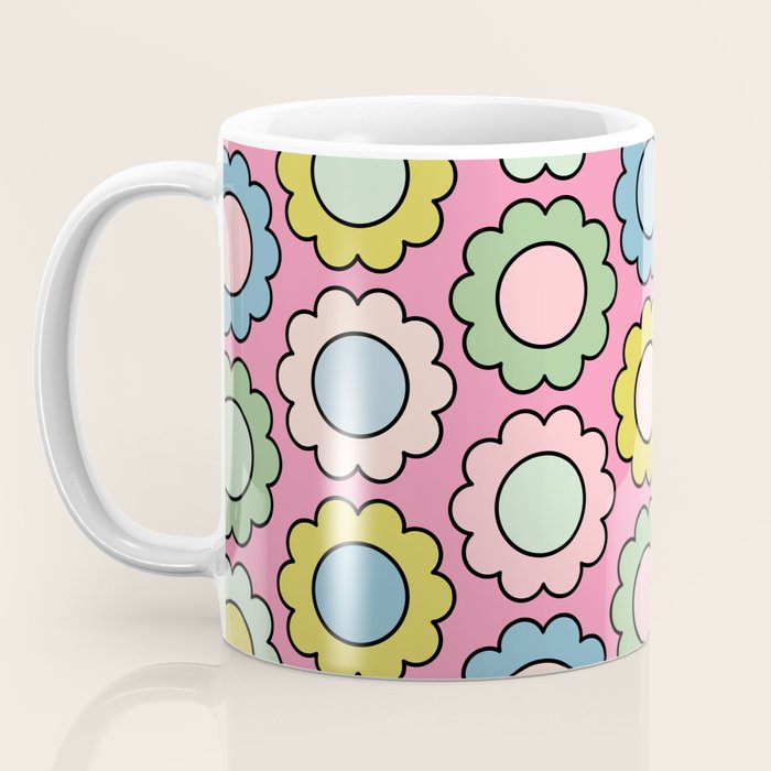 Happy Flowers Pink Pastel Spring Pattern Coffee Mug Gallery Image 3