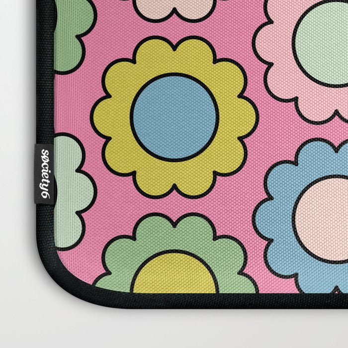 Happy Flowers Pink Pastel Spring Pattern Laptop Sleeve Gallery Image 3