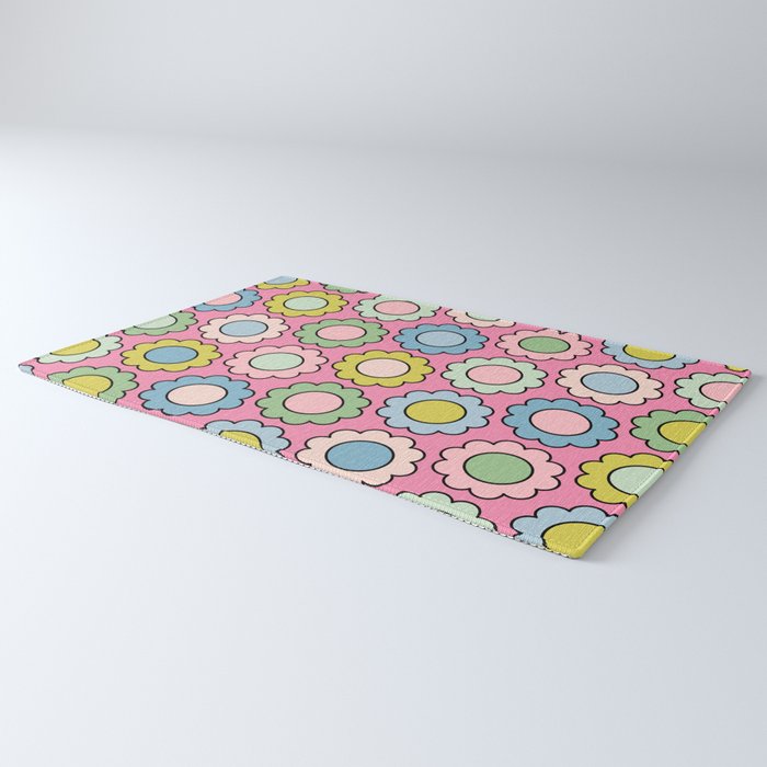 Happy Flowers Pink Pastel Spring Pattern Rug Gallery Image 3