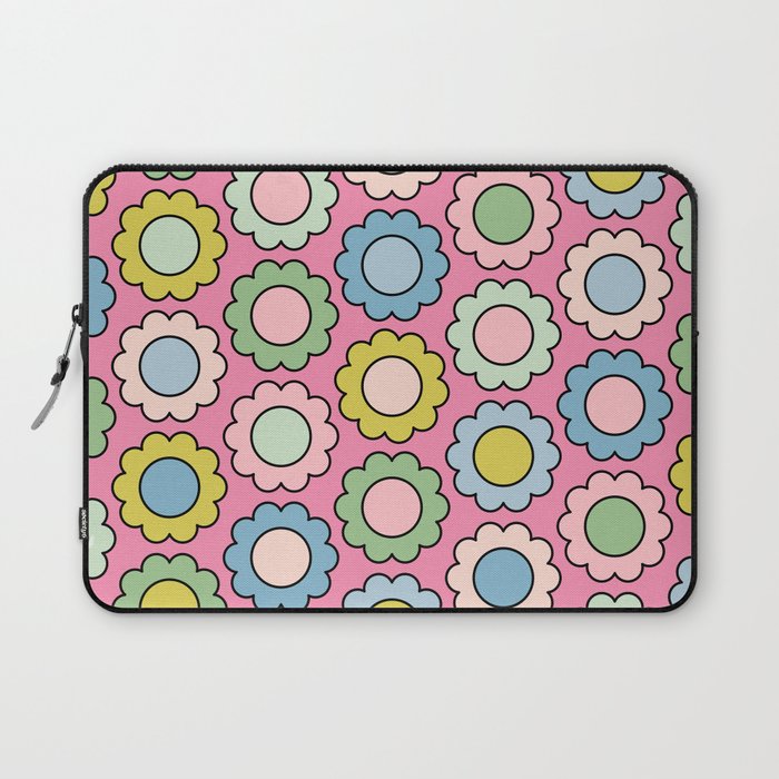 Happy Flowers Pink Pastel Spring Pattern Laptop Sleeve Gallery Image 1