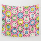 Happy Flowers Pink Pastel Spring Pattern Wall Tapestry Gallery Image 4