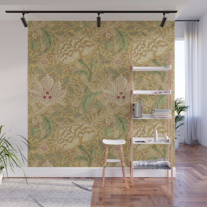 William Morris Windrush Gold Thyme Green Vintage Pattern Wall Mural Gallery Image 1