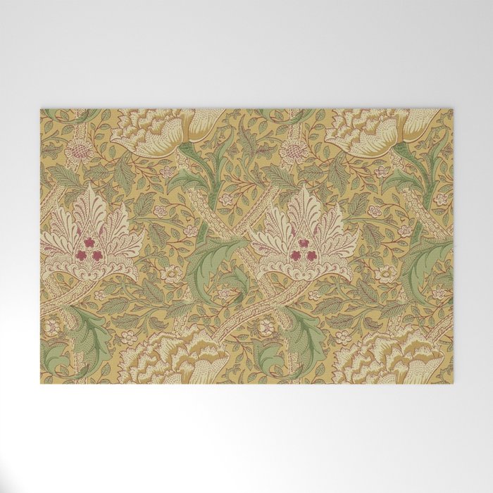 William Morris Windrush Gold Thyme Green Vintage Pattern Welcome Mat Gallery Image 1