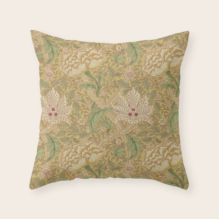 William Morris Windrush Gold Thyme Green Vintage Pattern Throw Pillow Gallery Image 6