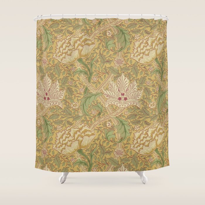 William Morris Windrush Gold Thyme Green Vintage Pattern Shower Curtain Gallery Image 1