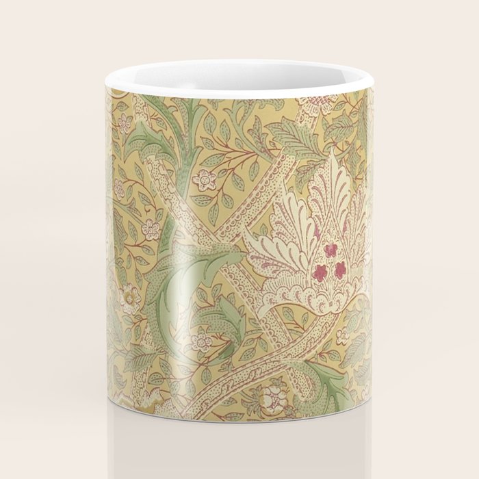 William Morris Windrush Gold Thyme Green Vintage Pattern Coffee Mug Gallery Image 4