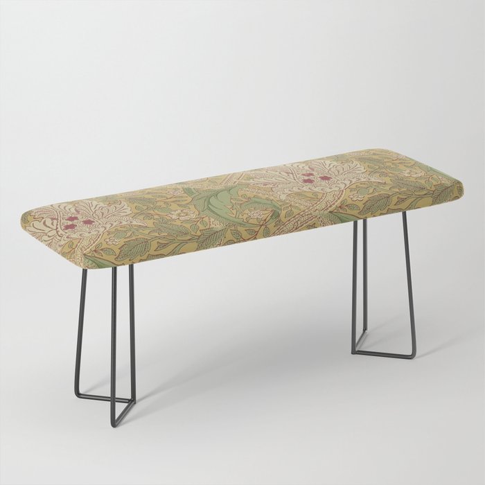 William Morris Windrush Gold Thyme Green Vintage Pattern Bench Gallery Image 1