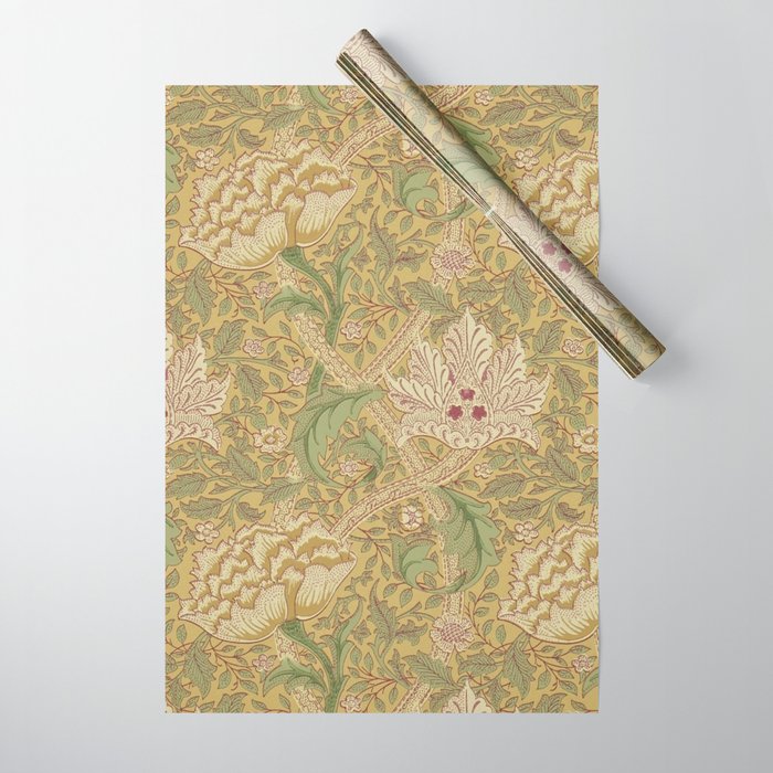 William Morris Windrush Gold Thyme Green Vintage Pattern Wrapping Paper Gallery Image 1