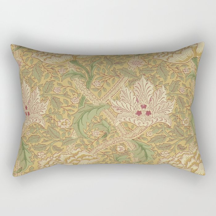 William Morris Windrush Gold Thyme Green Vintage Pattern Rectangular Pillow Gallery Image 1