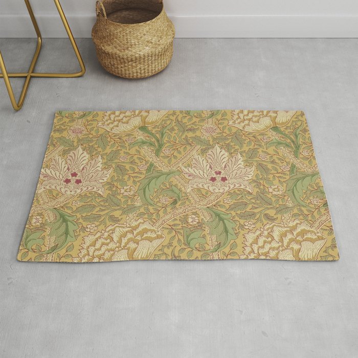 William Morris Windrush Gold Thyme Green Vintage Pattern Rug Gallery Image 1