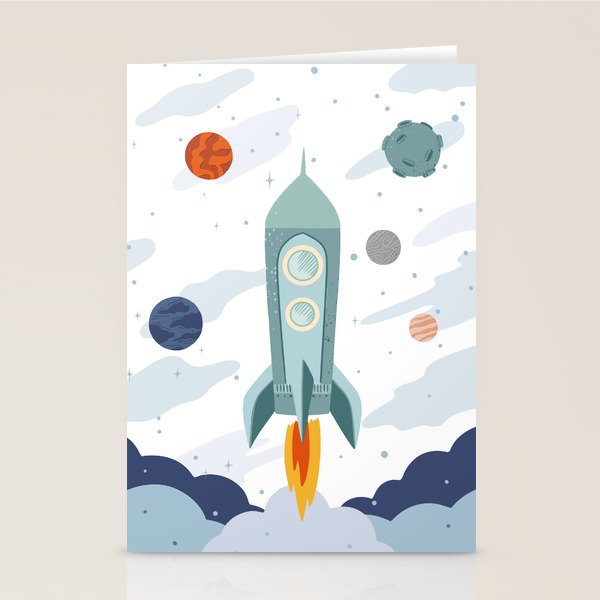 Space rocket print with planets and stars, perfect for an outer space nursery or kids room Stationery Card Gallery Image 2