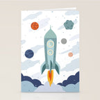 Space rocket print with planets and stars, perfect for an outer space nursery or kids room Stationery Card Gallery Image 2