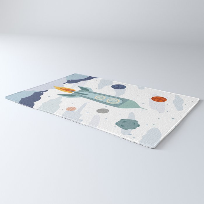 Space rocket print with planets and stars, perfect for an outer space nursery or kids room Rug Gallery Image 3