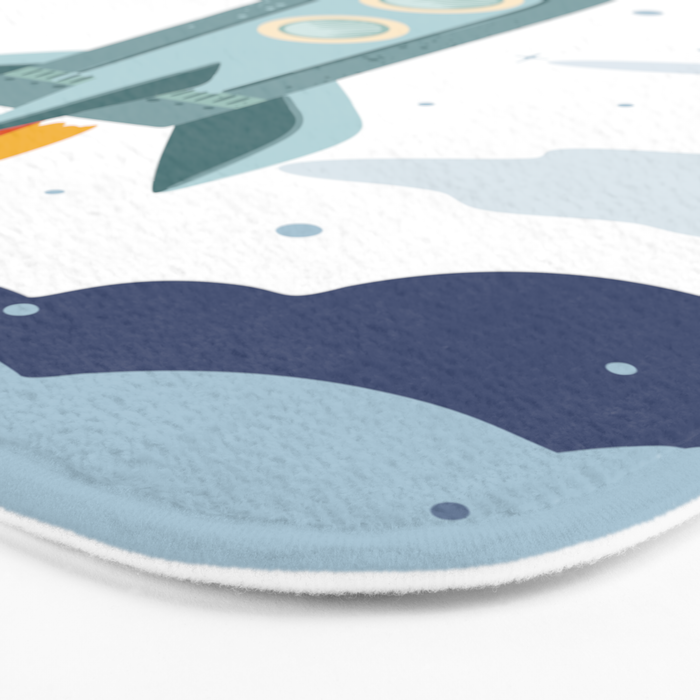 Space rocket print with planets and stars, perfect for an outer space nursery or kids room Bath Mat Gallery Image 3