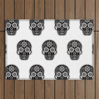 DÃ­a de Muertos Calavera â¢ Mexican Sugar Skull - Black Palette Outdoor Rug Gallery Image 1