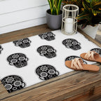 DÃ­a de Muertos Calavera â¢ Mexican Sugar Skull - Black Palette Outdoor Rug Gallery Image 2