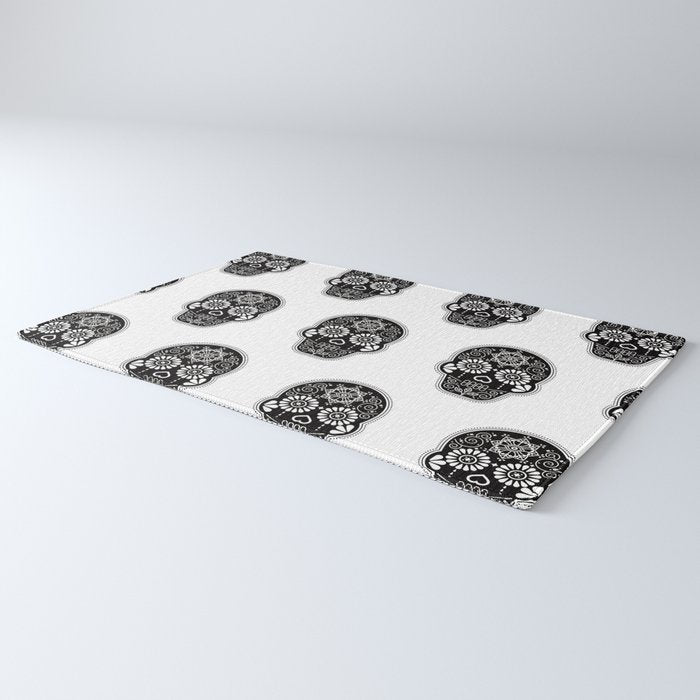 DÃ­a de Muertos Calavera â¢ Mexican Sugar Skull - Black Palette Rug Gallery Image 3