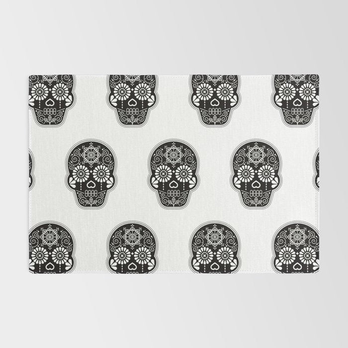 DÃ­a de Muertos Calavera â¢ Mexican Sugar Skull - Black Palette Rug Gallery Image 2