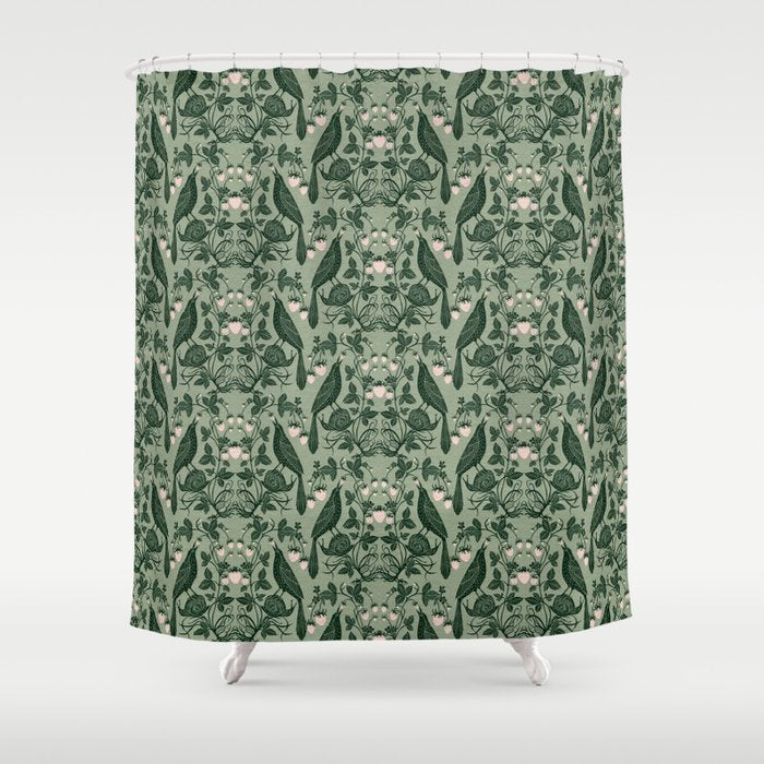 Birds and Snails with Strawberries Shower Curtain Gallery Image 1
