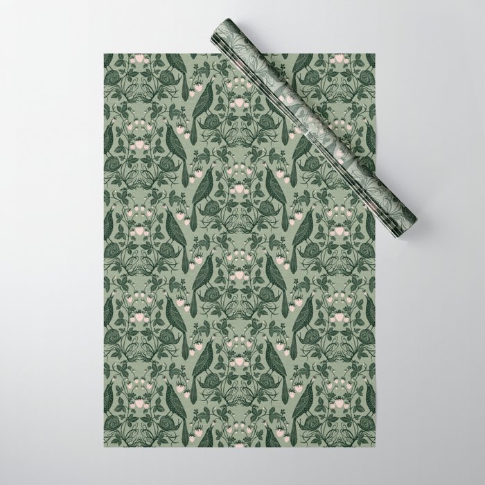 Birds and Snails with Strawberries Wrapping Paper Gallery Image 1