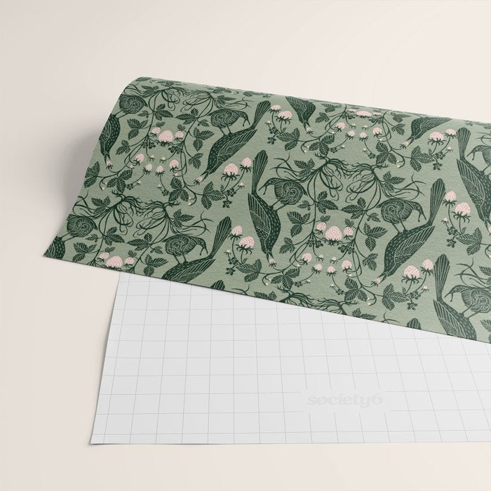 Birds and Snails with Strawberries Wrapping Paper Gallery Image 2