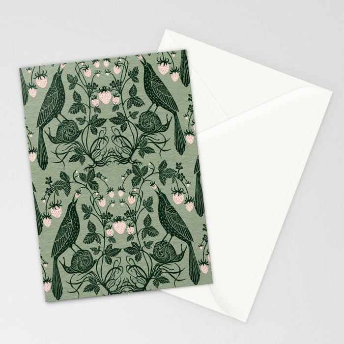 Birds and Snails with Strawberries Stationery Card Gallery Image 2