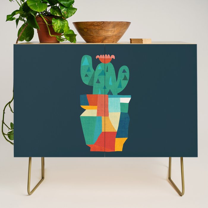 Blooming cactus in cracked pot Credenza Gallery Image 1