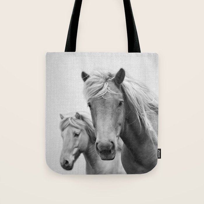 Horses - Black & White Tote Bag Gallery Image 1