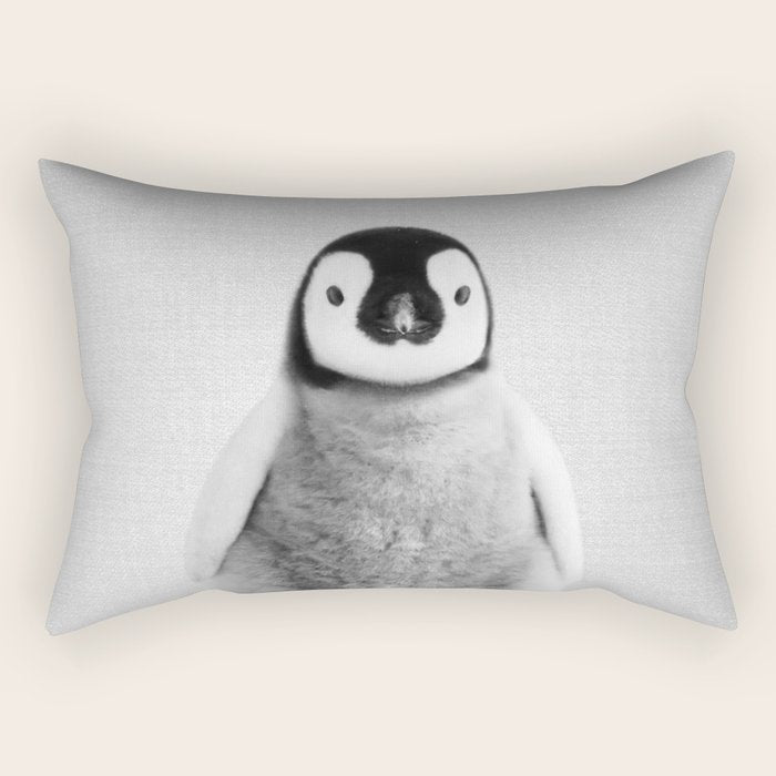 Baby Penguin - Black & White Rectangular Pillow Gallery Image 1